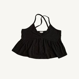 Garage Ribbed Black Cropped Babydoll Style Tank Top V-Neck Size Small